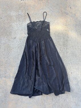 Vintage Cinema Etoile Black Lace Satin Slip Dress